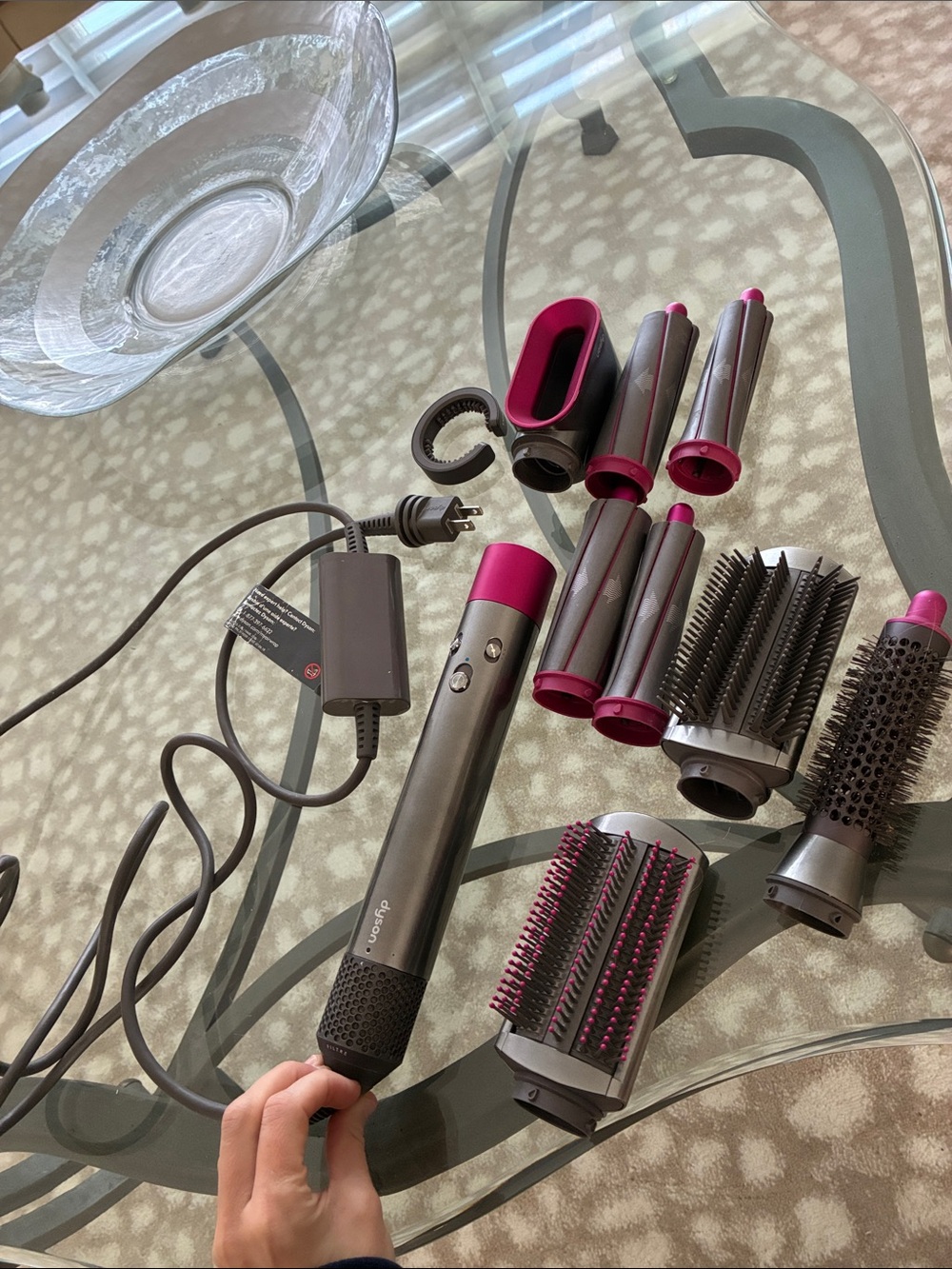 Dyson multi-attachment styler in gray and fuchsia